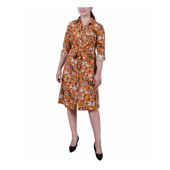 NY Collection Womens Petites Woven Striped Shirtdress