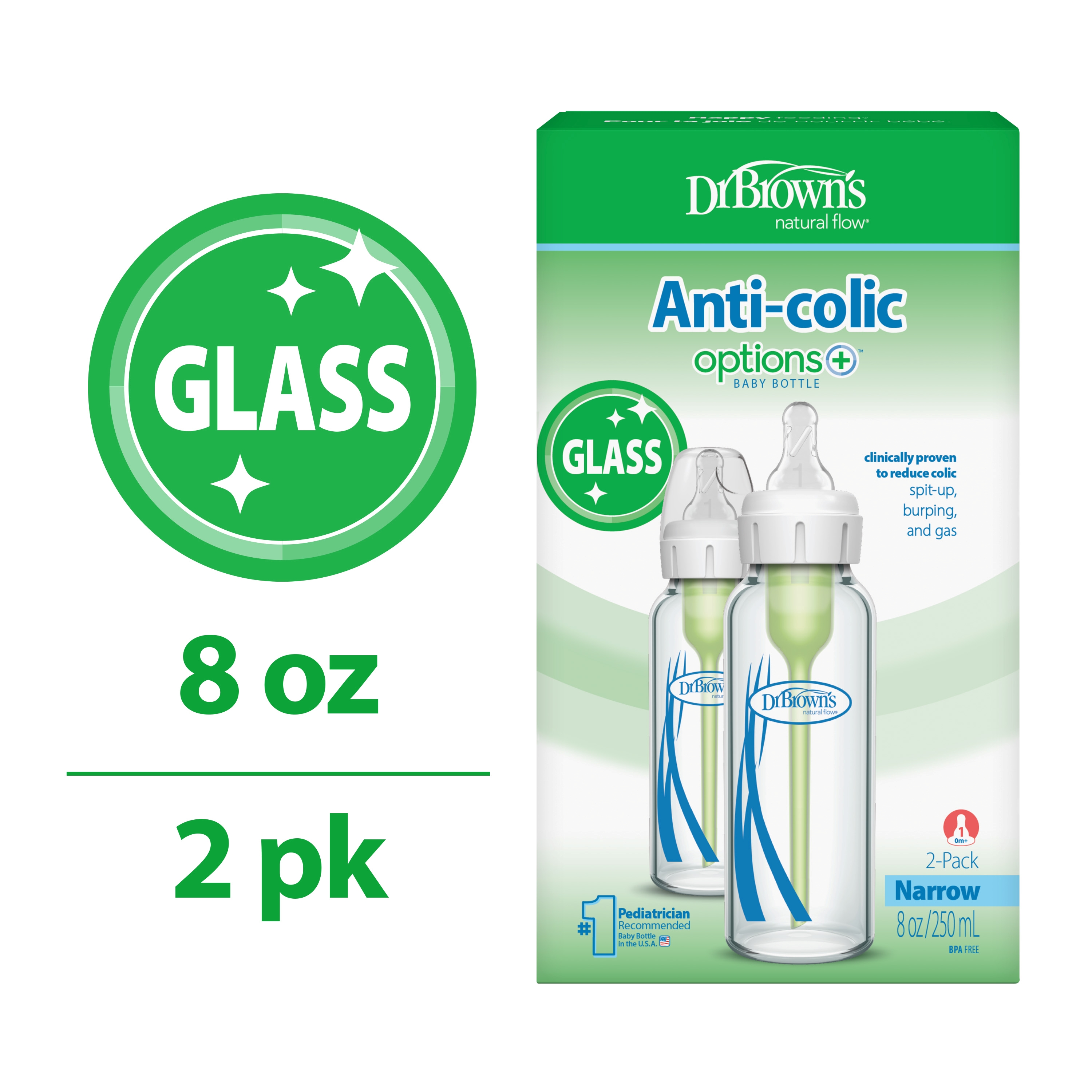 Dr. Brown's Anti-Colic Glass Baby Bottles, 8 oz, 2-Pack photo 2