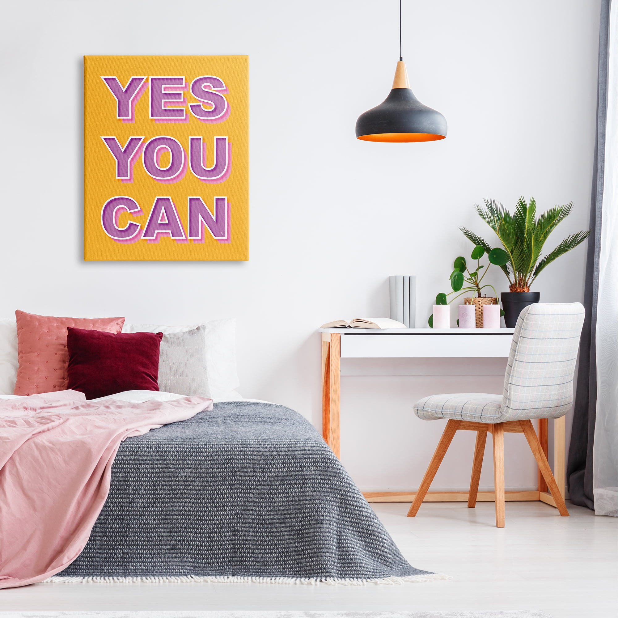 Stupell Industries Yes You Can Purple & Yellow Typography Painting Gallery Wrapped Canvas Art Print Wall Art, 30 x 40