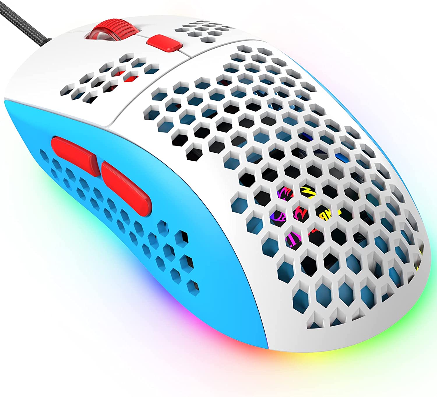 ZIYOULANG M8 Ultralight Wired Gaming Mouse, Lightweight Honeycomb Shell, 6 RGB Breathing Backlit Mice, 6 Adjustable DPI 6400, USB Optical Model Aerox Mice for Win10/XP/Xbox/PS4/PS5/Mac/HP/Acer