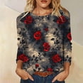 thumbnail image 2 of jjayotai Plus Size Womens Long Sleeve Shirts Round Neck Floral Printed Basic Tees Classic Fitted Tunic Tops Casual Fashion Dressy Clothes, 2 of 6