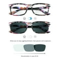 thumbnail image 3 of LifeArt Bifocal Reading Glasses, Transition Photochromic Dark Grey Sunglasses, Square Frame, Computer Reading Glasses, Anti Glare (Blue Floral, +0.00/+2.50 Magnification), 3 of 7
