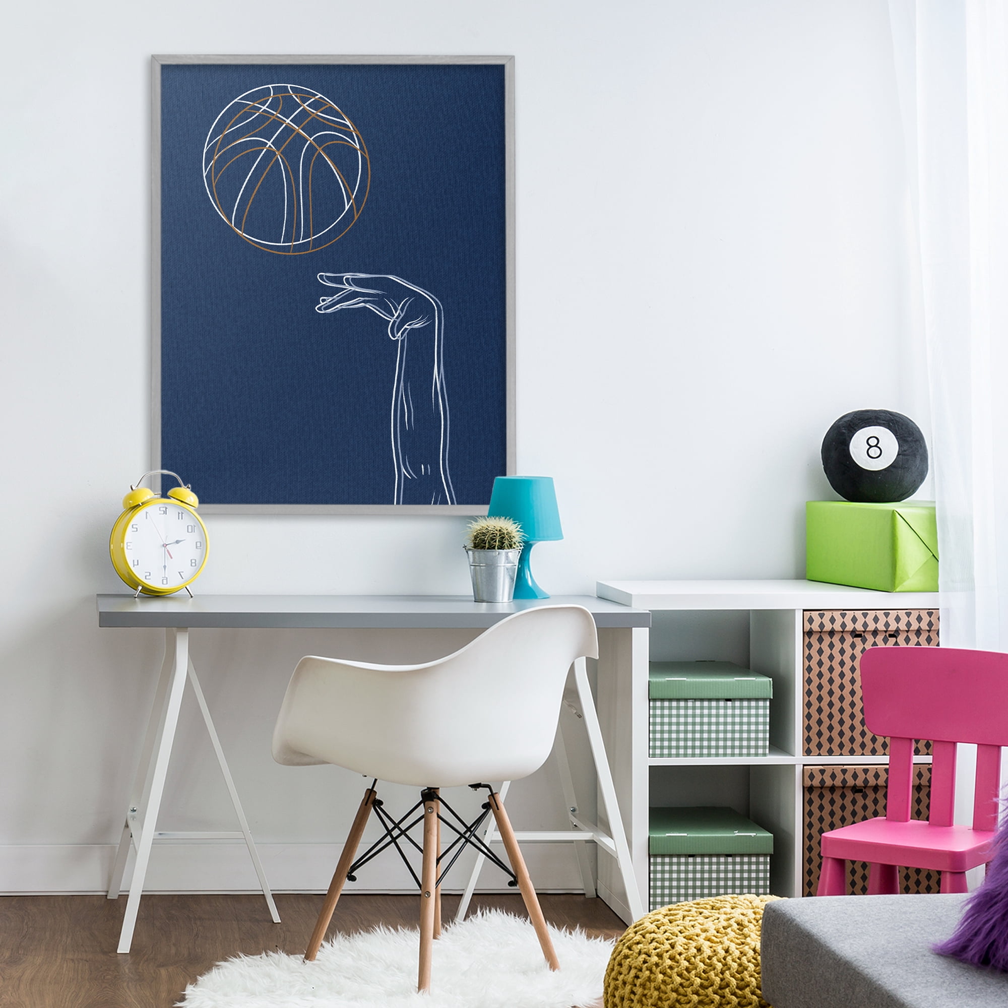 Stupell Industries Basketball Lines Contour Gray Framed Giclee Art, design by Marcus Prime