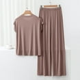 thumbnail image 4 of Women Homewear Solid Color Loose Pajamas Short Sleeve T Shirt Drawstring Wide Leg Pants Sleepwear 2 Piece Set, 4 of 6