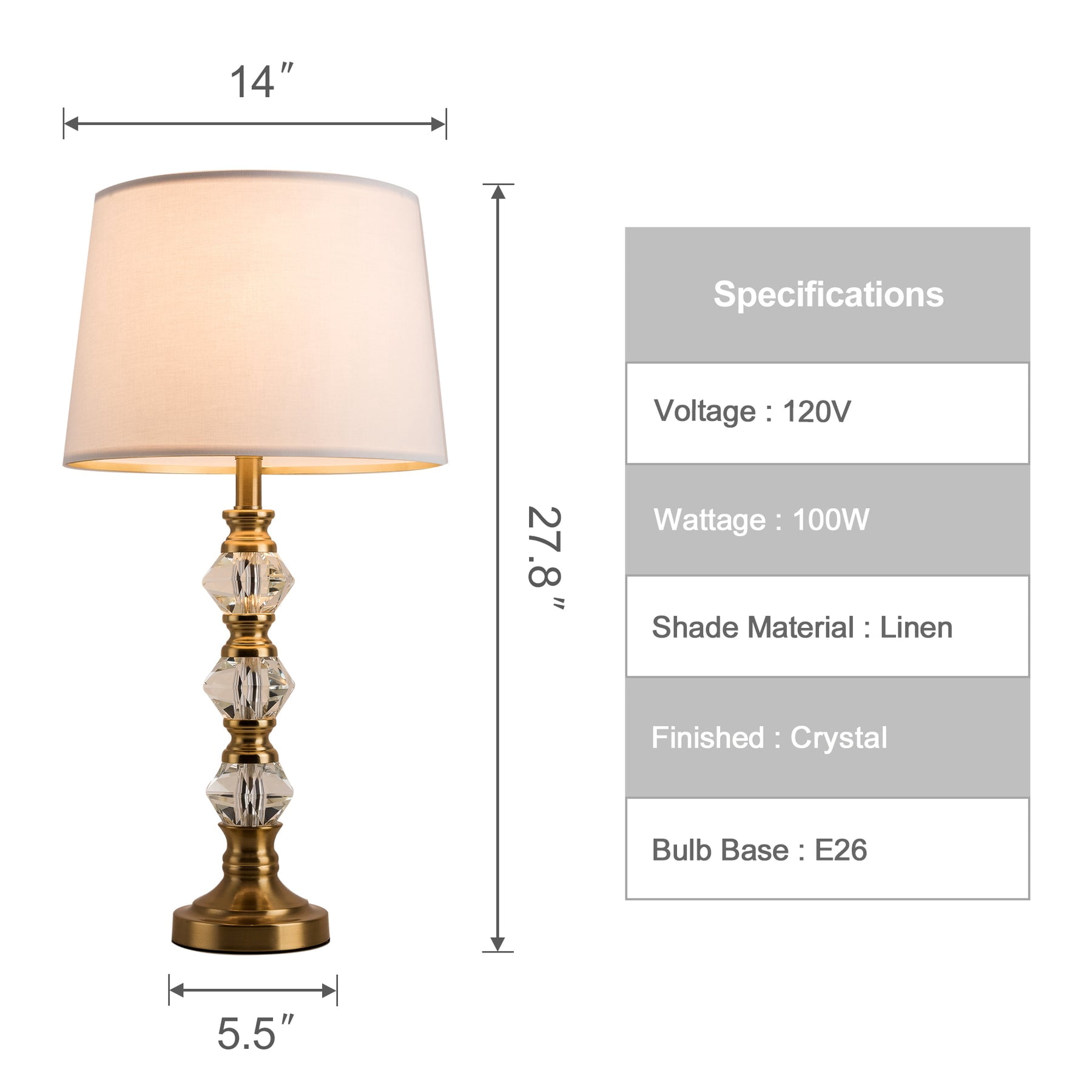 Modern Table Lamps Set of 2 ,Transitional Table Lamp for Living Room, Contemporary Crystal Bedside Lamps for Bedroom, Nightstand, Hotel