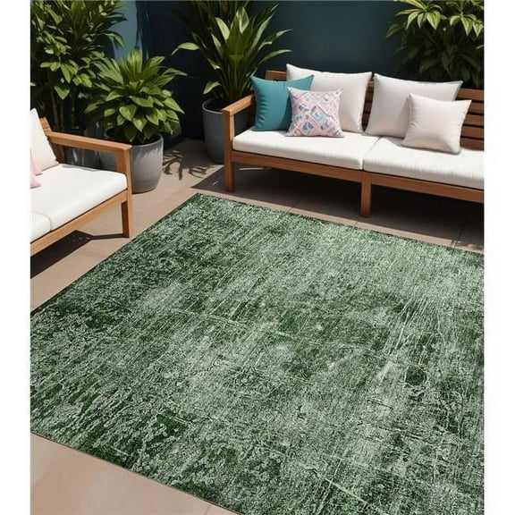 HomeRoots 563104 9 x 12 ft. Emerald Abstract Washable Non Skid Indoor Outdoor Rectangle Machine Woven Area Rug