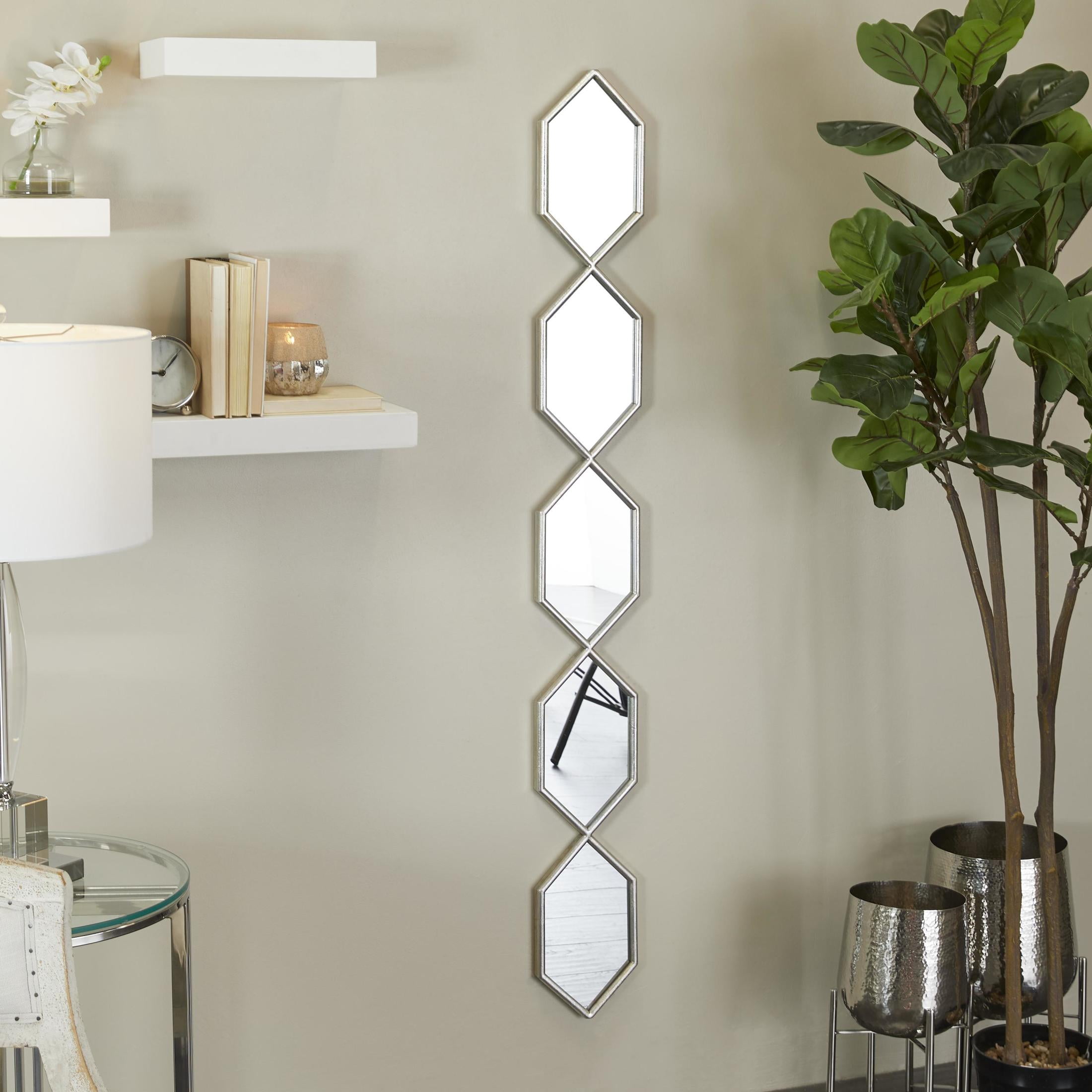 DecMode 7" x 59" Silver Slim Stacked Chain 5 Layer Geometric Wall Mirror with Trellis Pattern