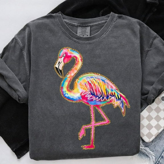 Summer Flamingo Shirt, Preppy Neon Beach Shirt for Women, Tropical Coquette Summer Vibes Shirt, Girly Coastal Vacation Graphic Tee