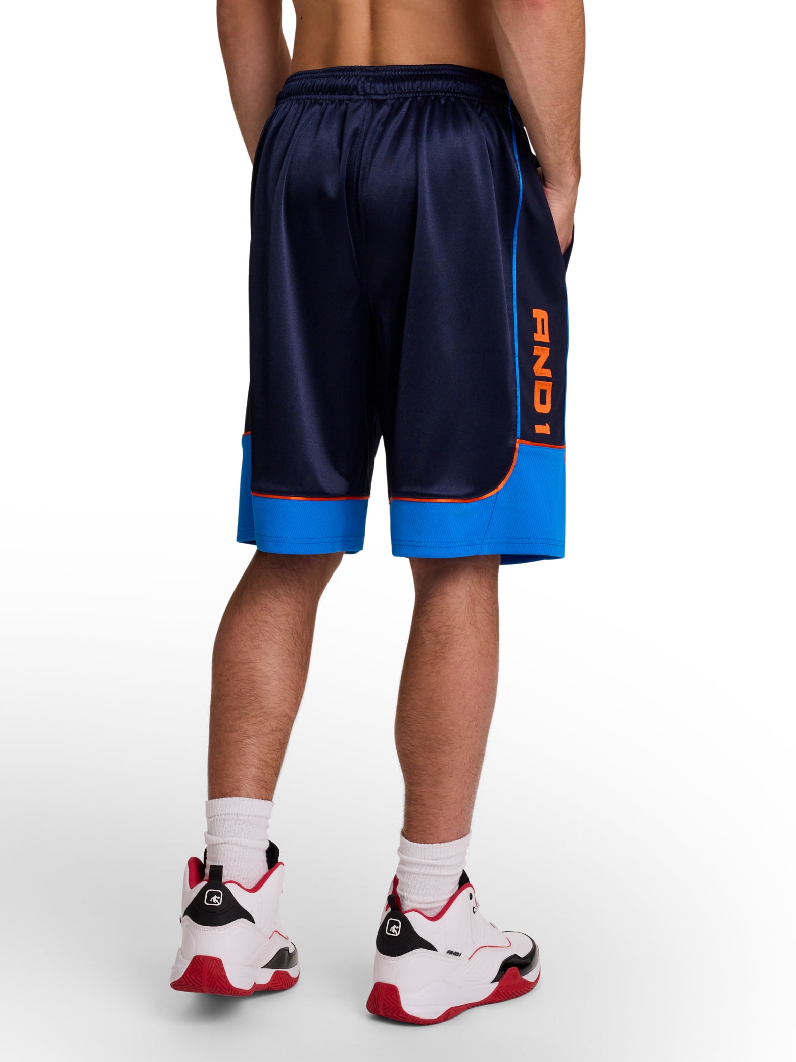 AND1 Men's and Big Men's All Court Colorblock Short, 11" inseam, up to Size 5XL