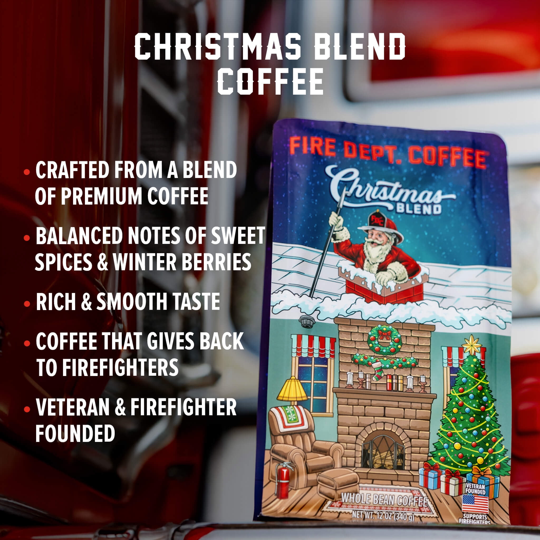 Fire Department Coffee Christmas Blend Medium Roast Premium Ground Coffee, 12 oz