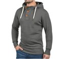 thumbnail image 2 of WREESH Men's Solid Color Lightweight Hoodie Mock Neck Button Drawstring Sweatshirt Casual Athletic Hood Pullover Dark Gray, 2 of 7