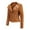 Khaki, variant on IROINNID Women's Short Faux Leather Jacket Notch Lapel Solid Color Long Sleeve Loose Warm Jacket Slim Winter Hoodless Coats, Coffee