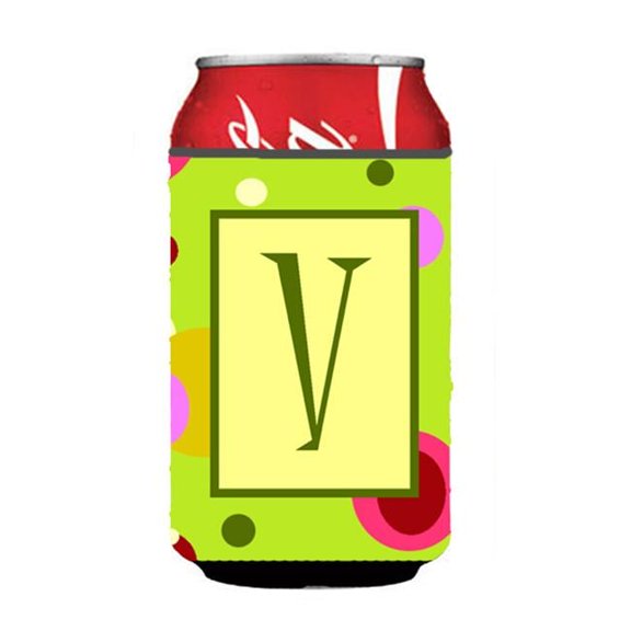 Letter V Initial Monogram - Green Can or Bottle  Hugger