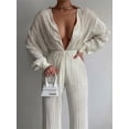 thumbnail image 1 of Camisa informal para mujer, conjunto de dos piezas plisado, pantalones de pierna ancha de cintura alta sueltos verdes, traje 2023, trajes elegantes de oficina para mujer Tan Jianjun  unisex, 1 of 2