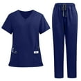 thumbnail image 2 of Mlqidk Scrubs for Women Set Plus Size Medical Scrub Sets Stretchy V-Neck Scrub Leg Pantss and Tops Scrub Set Nursing Scrubs Med Couture Scrubs Navy L, 2 of 5