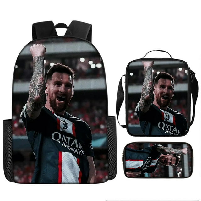 Soccer Star Printed Backpack Three-piece Set, Youth School Bag, Student Backpack-SinKeeU