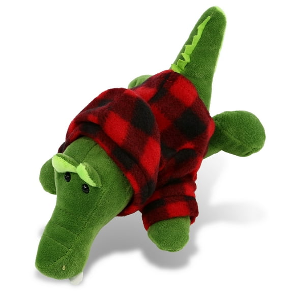 DolliBu Super Soft Alligator Stuffed Animal with Plaid Red Hoodie Sweater - Cute Alligator Plush Lumberjack Stuffed Toy with Plaid Jacket Dress Up for Christmas, Holiday, Winter - 6 Inches