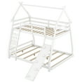 thumbnail image 5 of SainSpeed Twin Over Queen Bunk Bed With Guardrails, Climbing Ramp,Climbing Nets, Wooden House Shape Pine Frame Slat Support Bed, Not Box Spring Required, 5 of 9
