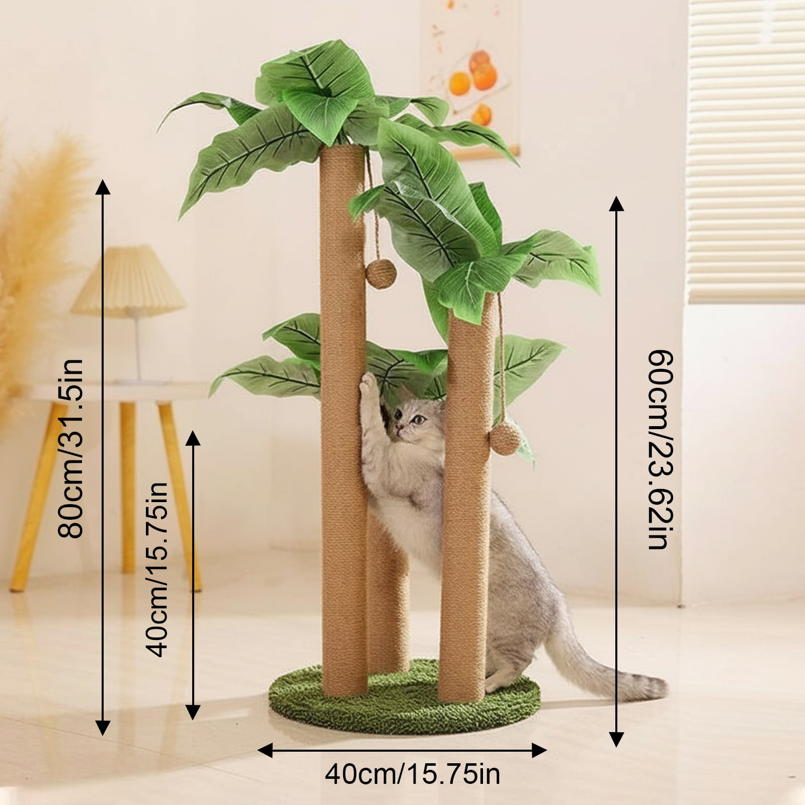 ManyFun  34" Cat Scratching Posts Sisal Cat Scratcher Green,with Interactive Balls for Indoor Cats, Extra Large