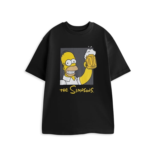 The Simpsons T-Shirt à Manches Courtes Noir Bière pour Hommes (Grand)