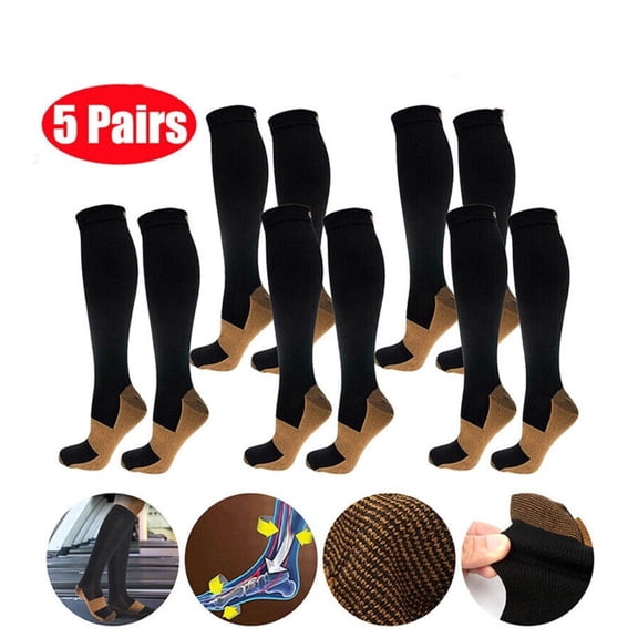 5 Pairs Compression Socks,20-30mmHg Men & Women Support Knee High Closed Toe Circulation Socks for Running,Media, Medical,Nurse,Travel(S-2XL)