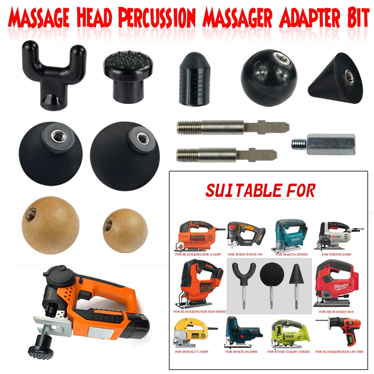 6Pack Massage Tip Percussion Massage Head Adapter Straight Rod