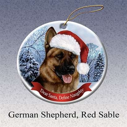 Seiffen Germany Christmas German Shepherd Dog Santa Hat Christmas Ornament Porcelain China USA-made ()