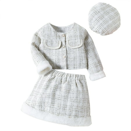 

WUDATI Halloween Chistmas Boys Girls Sets Toddler Boys Winter Europe And The United States Girls Small Fragrance Suit Autumn New Furry Patchwork Coat + Skirt + Beret Three Set
