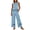 Blue 1, variant on 2 Piece Lounge Set for Women Cotton Linen Co Ord Sets Plus Size Sleeveless Round Neck Vest Tops & Wide Leg Trousers with Drawstring Loose Fit Casual Summer Holiday Travel Airport Outfits