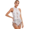 thumbnail image 2 of Yhong Robe de Danse Latine à Sequins avec Franges Salsa Tango Justaucorps de Salon Blanc TG, 2 of 6