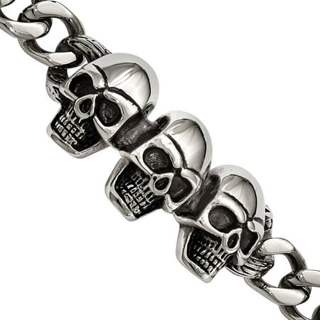 Primal Steel Stainless Steel Polished Antiqued Skull Bracelet