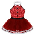 thumbnail image 3 of Kaerm Kids Girls Modern Dance Leotard Dress Halter-Neck Sleeveless Sequins Mesh Tutu Dress Red 10, 3 of 5