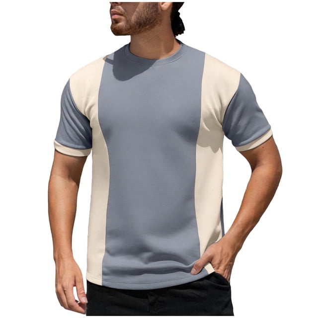 ZVNAΖH Men's Casual T-Shirts Crewneck Contrast Color Shirts Short Sleeve Color Block Tee Tops Soft Knit Summer Tops