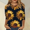 thumbnail image 2 of EHTMSAK Plus Size Tee Shirts for Women 3/4 Sleeve Loose Fit Solid Color 2024 Trendy Shirts Plus Size Crewneck Casual Tee Tops Fashion Elbow Length Sunflowers Printed Blouses Yellow XL, 2 of 5