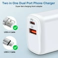 thumbnail image 4 of Type C Charger Block, PD+QC 20W USB C Wall Charger Fast Charging Power Station, Type C Charging Block USB C Brick Cube Power Adapter Charger Station Compatible for iPhone Samsung Android, White, 4 of 7