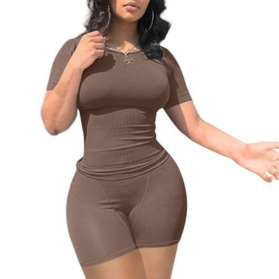 TMOYZQ Womens 2 Piece Lounge Sets Summer Workout Short Matching Sets Clothing Going Out Two Piece Outfits Short Sleeve Crew Neck Top Mid Waist Elastic Leggings Gym Clothes