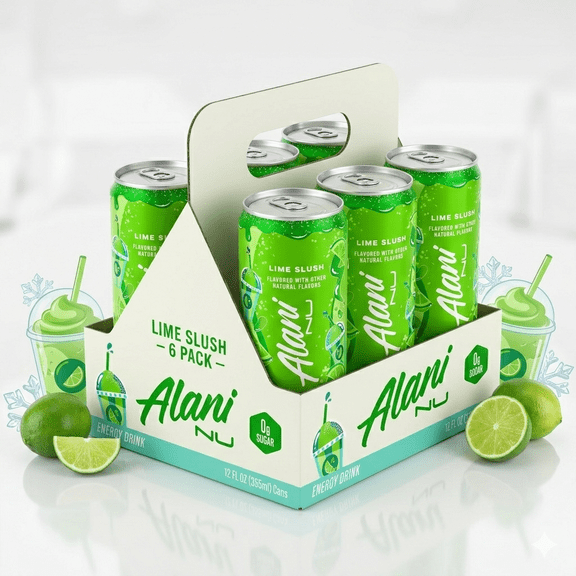 Alani Nu Energy Drink, Lime Slush Flavor, 12 fl oz Cans, 6-Pack