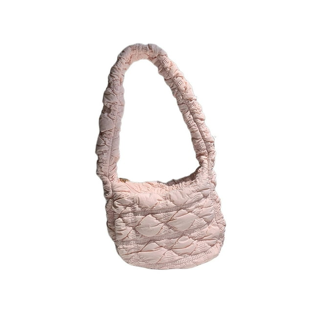 Bolso de hombro acolchado para mujer, tamaño mediano, tipo bollo de masa, para compras en la playa Rosa