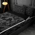 thumbnail image 3 of meiyoeat Spooky Gothic Bat Zipper Full Size Comforter Sets with Fitted Sheet and 2 Pillowcases,Gray Classic Damask Floral Zipper Bedding Set For Adults, Black Gray,Black Reversible,4 Pieces, 3 of 7