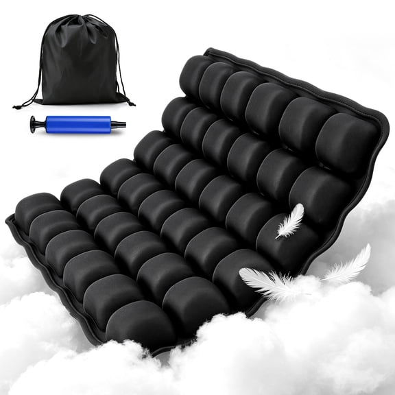 Inflatable Travel Seat Cushion with Air Pump, Portable Airplane Seat Cushion for Long Flights, Ergonomic Chair Cushion for Office, Car, Wheelchair, Camping, Breathable Comfort Pad