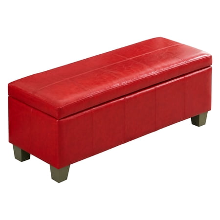 Faux Leather Storage Ottoman Stitch Tufted Rectangle Upholstered End of Bed Storage Bench Entryway Large Couch Ottoman with Wooden Legs,red,51