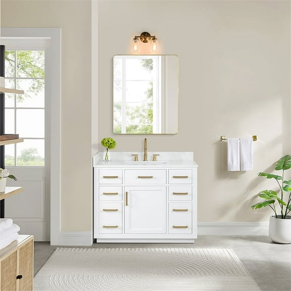 Gavino 42" Wood Vanity in White with Composite Stone Top no Mirror