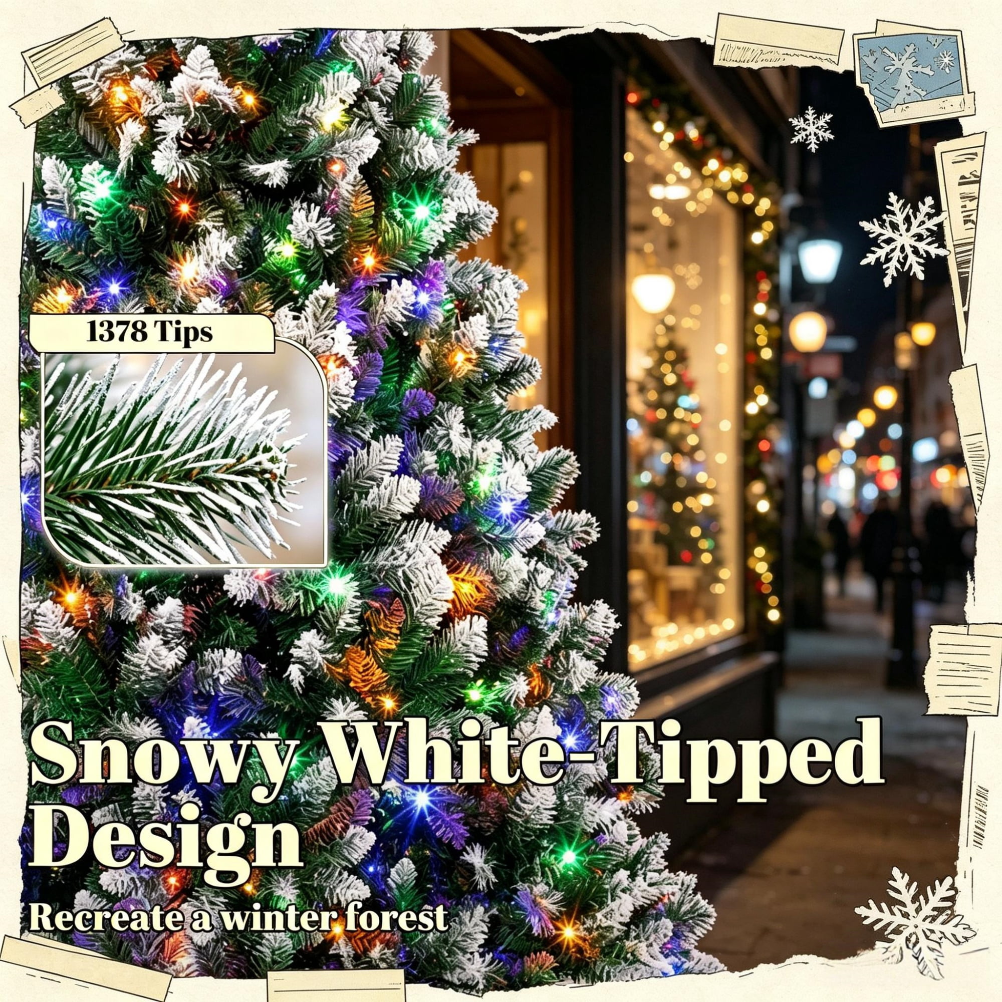 7.5 ft Pre-Lit Artificial Christmas Tree with 400 Dual-Color LED Lights, 1378 PVC Tips, Hinged Branches and Remote Control
