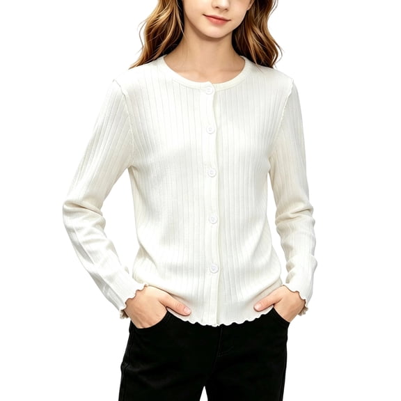 Grblisyd Girls Cardigan Sweater School Uniforms Casual Long Sleeve Button Knit Solid Sweaters Tops