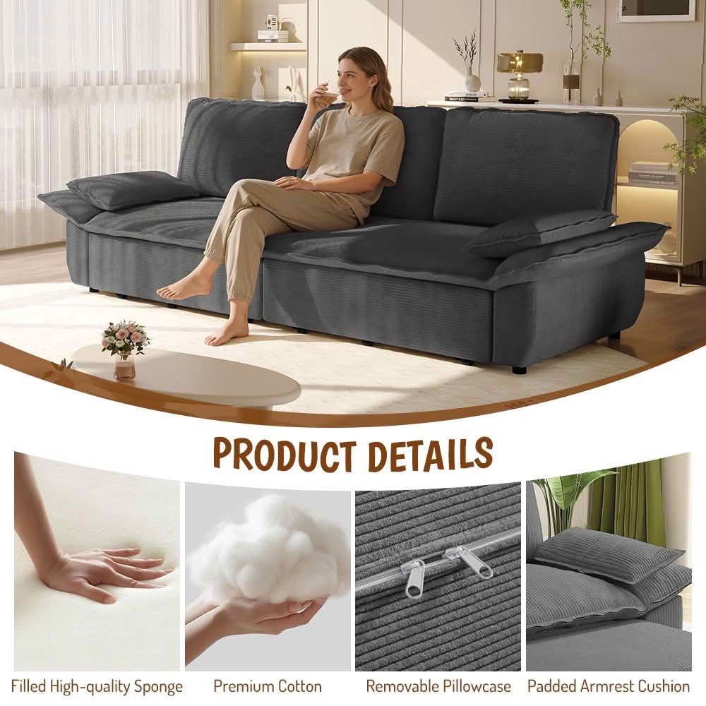 MAYEERTY Modern 73.2‑Inch Queen‑Size Pull‑Out Sleeper Sofa Bed, 3‑in‑1 Multi‑Functional Convertible Velvet Loveseat Couch for Living Rooms and Bedrooms