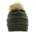 thumbnail image 4 of NYFASHION101 Exclusive Soft Stretch Cable Knit Faux Fur Pom Pom Beanie Hat - Dark Olive, 4 of 4