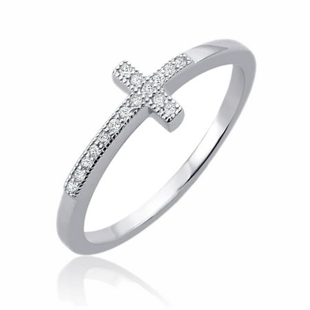 - Men Women Sterling Silver 7mm Sideway Cross CZ Engagement Ring