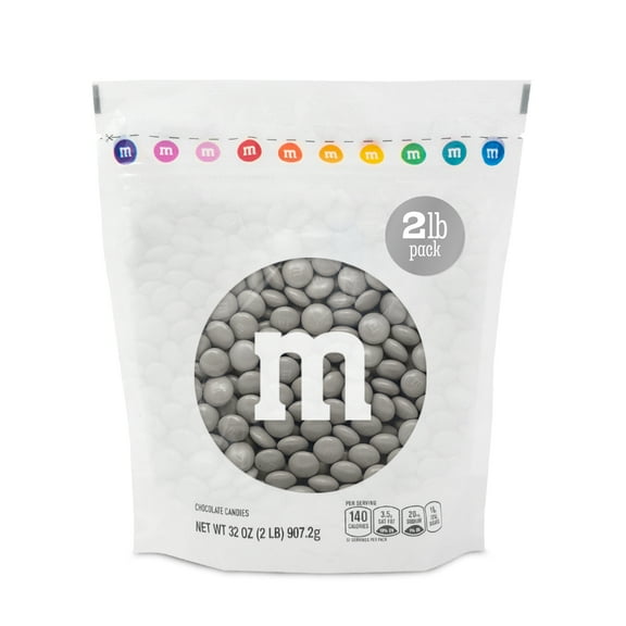 M&M'S World Silver Milk Chocolate Candy 2lb Bag for Celebrations and Party Favors