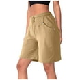 thumbnail image 3 of Feancey Casual Shorts for Women Summer Loose Fit Wide Leg Shorts Drawstring High Waisted Beach Shorts Solid Color Lounge Shorts with Pockets Khaki XXL, 3 of 8
