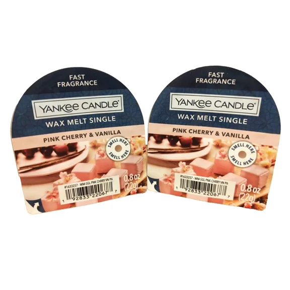Yankee Candle Pink Cherry & Vanilla Wax Melt Tart Singles X 2 0.8 Oz Each New